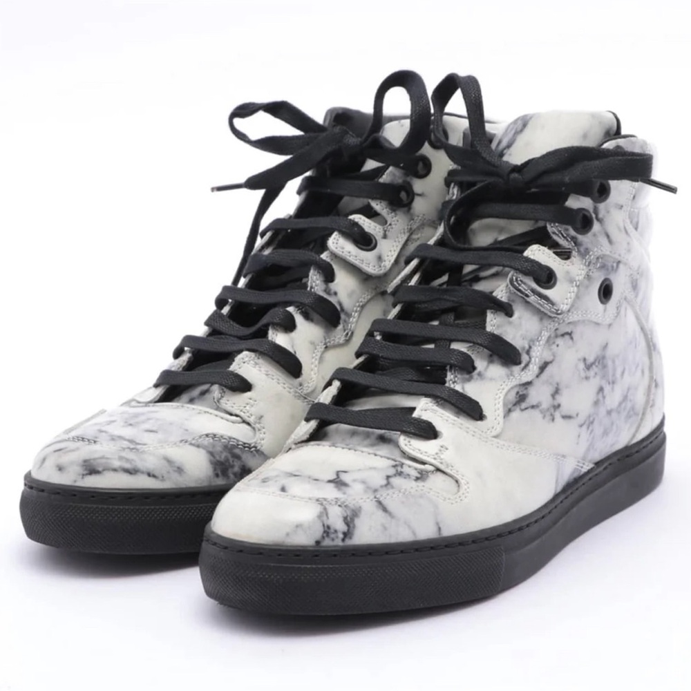 Authentic Balenciaga Marble White Leather High Sneakers Trainers Shoe